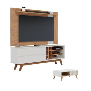 Imagem de Bancada Capri com Adega p/ Vinhos Freijó/Off White Matte e Mesa De Cen