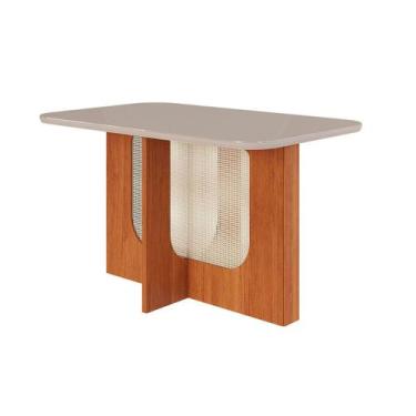 Imagem de Mesa p/ Cozinha Louise c/ Tampo Madeirado c/ Vidro 130x80cm Cinamomo/O