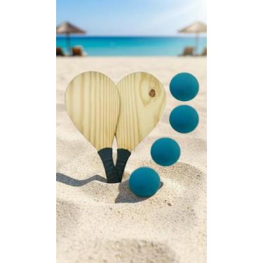 Imagem de Kit Frescobol Madeira Pinus 2 Raquetes + 4 Bolas - Congratulations Sto