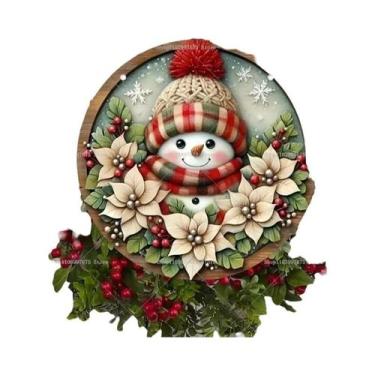 Imagem de Placa De Madeira Feliz Natal 2D Com Gnomo E Boneco De Neve Para Pendur