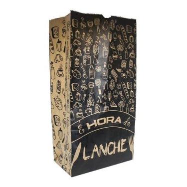 Imagem de 50 Sacos De Papel Kraft Delivery Tamanho Pequeno P 18x35,5x10,5 HORA DO LANCHE