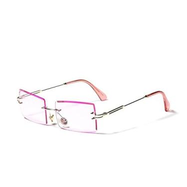 Imagem de Óculos de sol retangulares sem aro feminino masculino armação de metal óculos de sol sombras vintage espelho lente óculos óculos uv400,4b, china