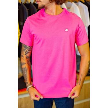 Imagem de Camiseta Aeropostale Masculina Básica Rosa Pink Bordado Aero Branco