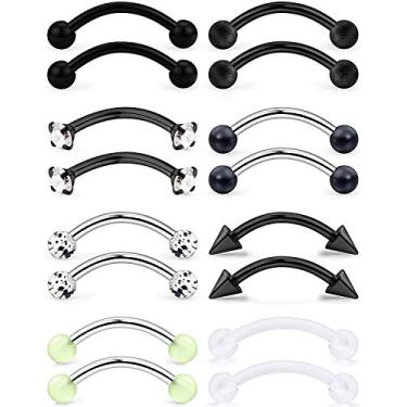 Imagem de Prjndjw 10 mm (3/8 pol.) L, 8 pares, barras curvadas 16G. Piercing de sobrancelha brincos de aço inoxidável CZ bola fosca barra curvada Daith Rook Snug Tragus Retentor de joias corporais, Metal Plástico Strass Metal Plástico Strass glitter, Zircônia cúbica