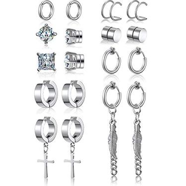 Imagem de Hicarer 9 pares de brincos magnéticos de aço inoxidável prata não perfurados para mulheres e homens