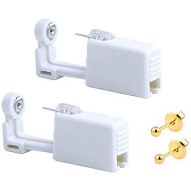 Imagem de Kit descartável de piercing de orelha com 2 unidades para piercing de orelha sem dor fácil de usar com piercing (dourado)