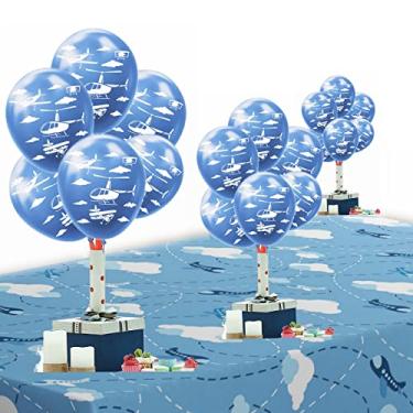 Imagem de 24 balões de látex com tema de avião, balões de nuvem, decorações de festa de avião para crianças, meninos, meninas, voa, avião, avião, aventura, tema de aniversário, festa de aniversário e chá de