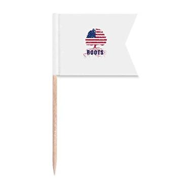Imagem de Bandeira americana para palito de dente com bandeira para a família de raízes e marcação para bolo de festa, prato de queijo