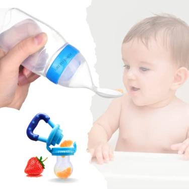 Imagem de Mordedor de Chupeta Frutas Colher Dosadora Alimentadora Kids Cor:Azul