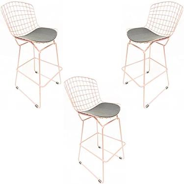 Imagem de Kit 3 Banquetas BERTÓIA cor Rosê assento preto altura 70cm - Poltronas do Sul