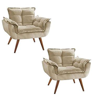 Imagem de Kit 2 Poltrona Decorativa Perola Quarto, Sala, Recepção, Área Gourmet Bege Suede