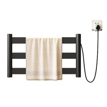 Imagem de Aquecedor De Toalhas para Casa de Banho Com Temporizador Temperatura Constante Toalheiro Térmico de Aço Inoxidável Montado Na Parede à Prova de Água Secador Sem Perfuração,Black,60 * 35 * 10cm