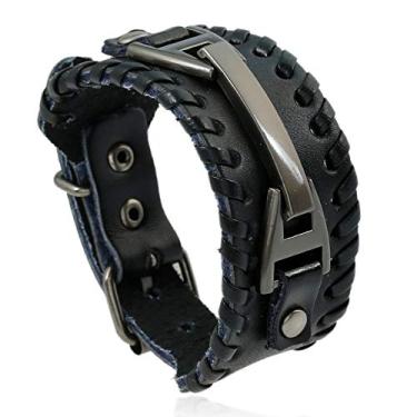 Imagem de YingHwa Pulseira masculina retrô punk de couro tecida à mão Steam Rock Fashion Pulseira Pulseira Pulseira de Liga Gótica, Couro, Sem pedras preciosas