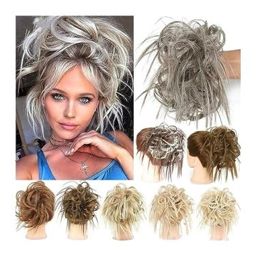 Imagem de Mulheres Bun Scrunchies Extensões de coque de cabelo sintético despenteado updo bagunçado pedaço de cabelo cacheado elástico rabo de cavalo cacheado chignon apliques para mulheres Pão (Color : 12H613