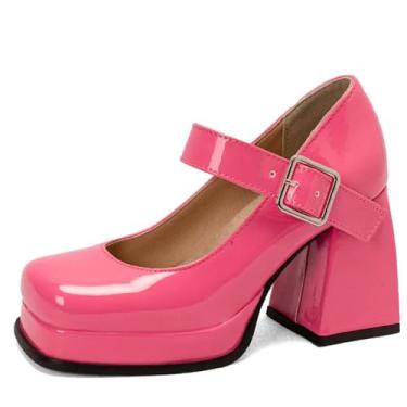 Imagem de ZIRIA Sapato feminino rosa preto vermelho salto Mary Janes sapatos bico quadrado salto alto branco sapatos de dança festa de trabalho, Rosa, 11