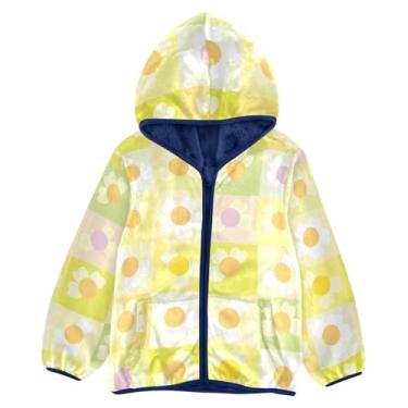 Imagem de KLL Jaqueta xadrez floral amarela vintage sherpa jaqueta infantil menino jaquetas de inverno azul marinho jaqueta com zíper 3T, Flor xadrez, amarelo, vintage, 6 Anos