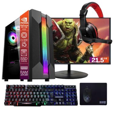 Imagem de Computador Gamer TOB Core i5 SSD 240GB 16GB VGA GT730 4GB Windows 10 Pro Trial + Teclado/Mouse + Mouse Pad + Headset + Monitor 21.5