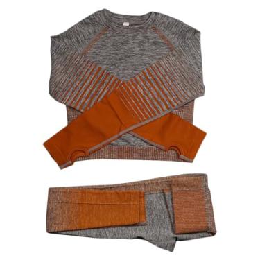 Imagem de Conjunto de blusa cropped e calça de ioga respirável para treino, conjunto de 2 peças, secagem rápida, absorção de umidade, Laranja e cinza, G
