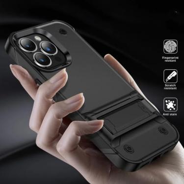 Imagem de Capa de telefone armadura robusta para iPhone 13 14 Pro Max Xs XR 12 11 SE 2022 8 7 Plus TPU plástico Kickstand capa traseira, cinza, preto, para iPhone 12 Pro