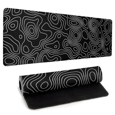 Imagem de Llzdeuan Tapete de mouse topografia preta contorno para jogos grande anime mapa topográfico mousepad estendido mouse pad gamer grande mesa teclado pad com borda costurada base de borracha