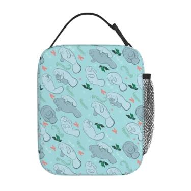 Imagem de Gianlaima Peixe-boi, oceano, algas marinhas, divertida, fofa, lancheira, portátil, isolada, reutilizável, bolsas térmicas para mulheres, homens, adultos, trabalho, piquenique, acampamento