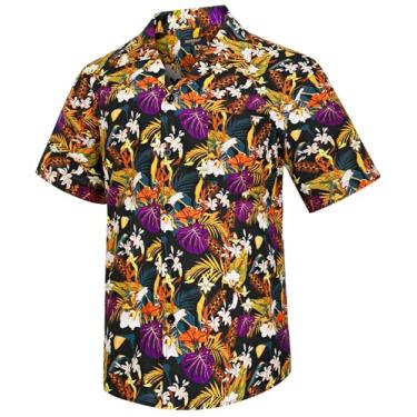 Imagem de Camisa masculina havaiana manga curta botão para praia tropical 100% algodão verão casual férias floral Aloha camisa, M1-1, 3G