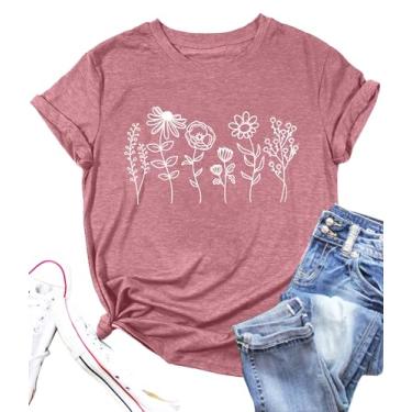 Imagem de Camisetas femininas de flores silvestres com estampa floral botânica, blusa de manga curta, blusa casual Faith Tees Tops, rosa, M