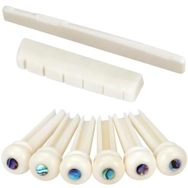 Imagem de Blisstime 6 Cordas Guitarra Acústica Bone Bridge Sela e Porca e 6 Pinos de Ponte de Osso de Guitarra Feitos de Osso Real