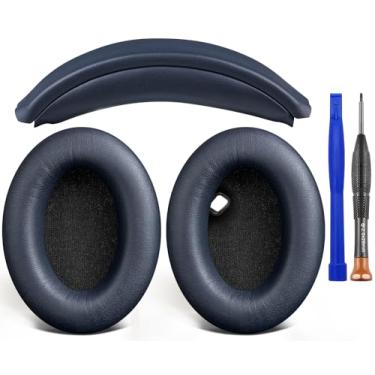 Imagem de SOULWIT Almofadas de Orelha + faixa de cabeça, Kit de Substituição para Sony WH-1000XM4 (WH1000XM4) Auscultadores Over-Ear, Parte de Reparo de Almofadas de Orelha - Azul Marinho