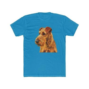 Imagem de Camiseta masculina gola redonda de algodão Irish Terrier 'Jocko', Turquesa lisa, M