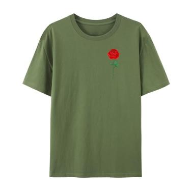 Imagem de Camiseta com estampa rosa para esposa para homens e mulheres por amor, Verde militar, GG