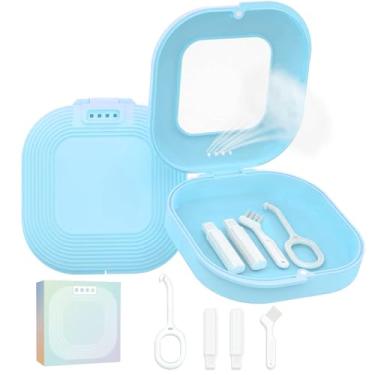 Imagem de HEMILAB Capa retentora, estojo alinhador fino com orifícios de ventilação, compatível com Invisalign, caixa de proteção de boca com ferramenta de remoção de retentor, azul