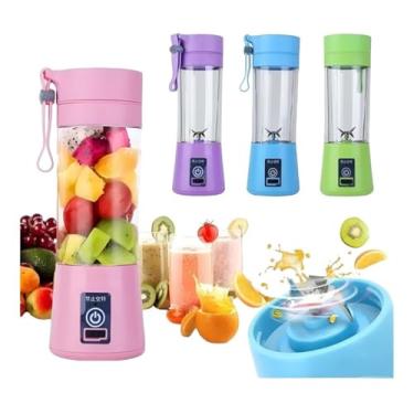 Imagem de Mini Liquidificador Portatil Mixer Juice Garrafa Portátil Cabo USB 6 Lâminas Shake Coqueteleira Eletrica Sem Fio Squeeze Recarregavel Cores sortidas Premium FastJoy (Azul)