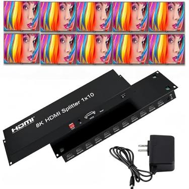Imagem de Divisor HDMI 1×10 Distribuidor del replicador HDMI2.1 8K Splitter asequible Multimonitor 8K@60Hz 1 in 10 Out Full Ultra-HD con EDID RS232 Botón Rest Control 3D HDR 48Gbps para Xbox PS5 PS4 DVD HDTV et