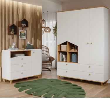 Imagem de Quarto Bebê Completo Guarda roupas 4 Portas Cômoda 1 Porta 100% MDF