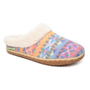 Imagem de Minnetonka Pantufas ecológicas para uso interno e externo para mulheres, chinelos forrados de lã para mulheres com sola interna-externa, Pôr-do-sol laranja, 9