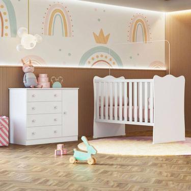 Imagem de Quarto Infantil Completo Iris 1 Porta 4 Gavetas Branco - Pnr Móveis