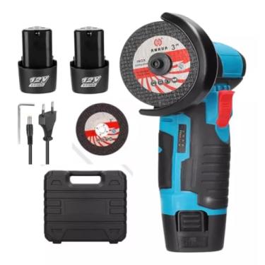 Imagem de Esmeriladeira Lixadeira Angular 12v 2 Baterias Recarregável Cor Preto Azul Frequência 1500mAh