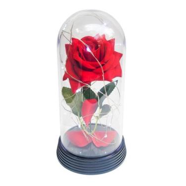 Imagem de Luminária A Rosa Encantada Vermelha 20 Cm Base Preta Frio - Amor Lindo