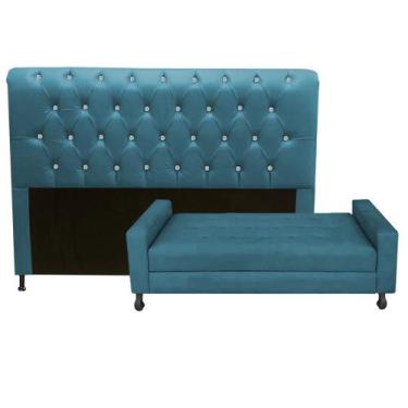 Imagem de Kit Félix com Cabeceira Cristal 1,60 cm Queen Size Baú Quarto Sala mat