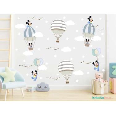 Imagem de adesivo de parede mickey balões nuvens e pássaros - Adesivos Kigrude