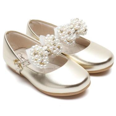 Imagem de Sapatilha Infantil Feminina Menina Laço Perola Ouro LMV02-LP - Magia d