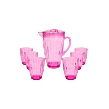 Imagem de Conjunto Jarra Elegance 7 peças rosa - MICROMAX
