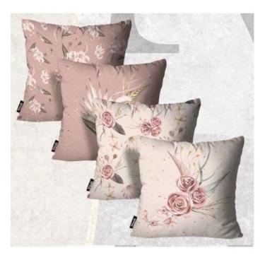 Imagem de Kit Com 4 Capas de Almofadas Floral Bege Rose 45x45cm - mdecore