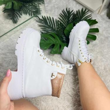 Imagem de Coturno Feminino Tratorado Salto Baixo Delicado - classek, Branco, 35
