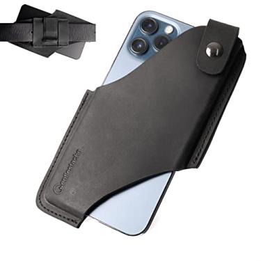 Imagem de Gentlestache Coldre de couro para celular com clipe de cinto, bolsa de couro para iPhone Samsung Motorola, capa de cinto com passadores de cinto, capa de telefone de couro no cinto, bainha de celular,