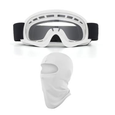 Imagem de LJDJ Óculos infantis de motocross para motocicleta, quadriciclo, off-road, com proteção solar UV, balaclava, cobertura facial completa (branco/lente transparente)