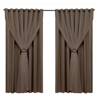 Imagem de Cortina sala blackout tecido e voil ilhós marrom 3,00x2,20 - Emporio L