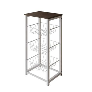 Imagem de Fruteira de Chão Cozinha Desmontada Aço Branco Cesto Branco Tampo Amen