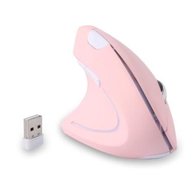 Imagem de Mouse canhoto, sem fio, USB de 2,4 GHz, mouse vertical ergonômico para canhotos, menos ruído com receptor USB, 6 botões, 3 DPI ajustáveis 800/1200/1600 para laptop, PC, desktop e Mac (rosa)
